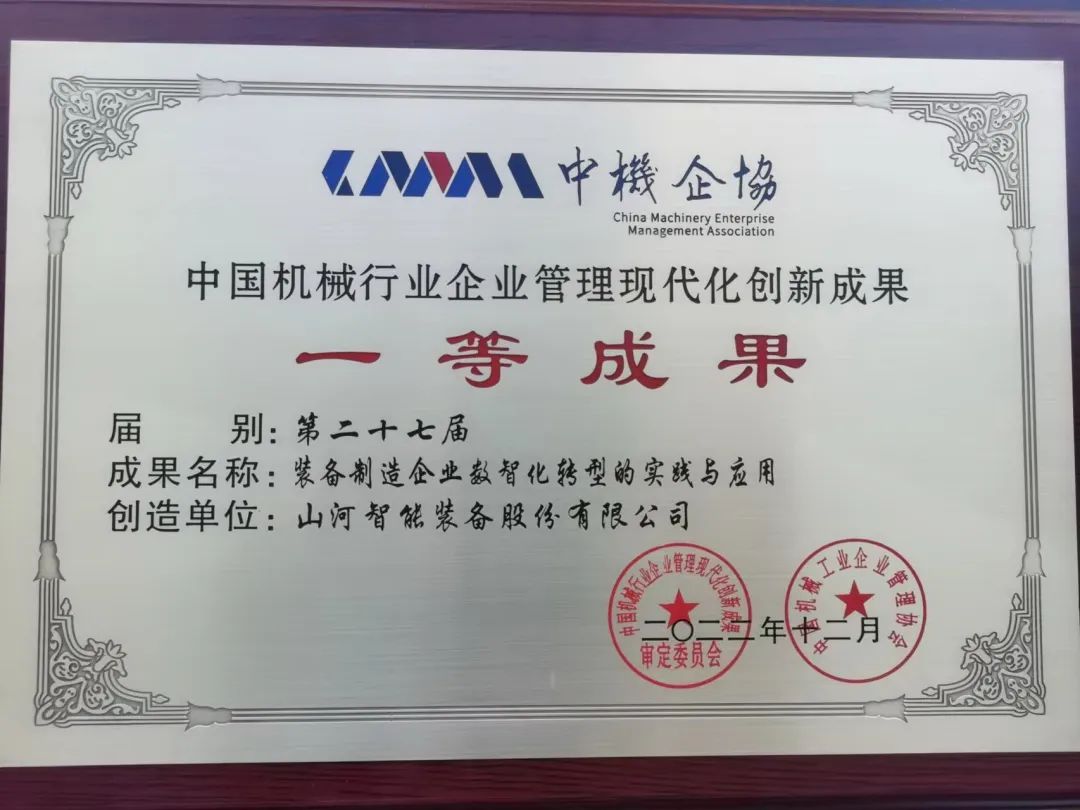严害！9001cc金沙以诚为本智能喜获第二十七届中国机械行业企业治理现代化创新成就一等奖